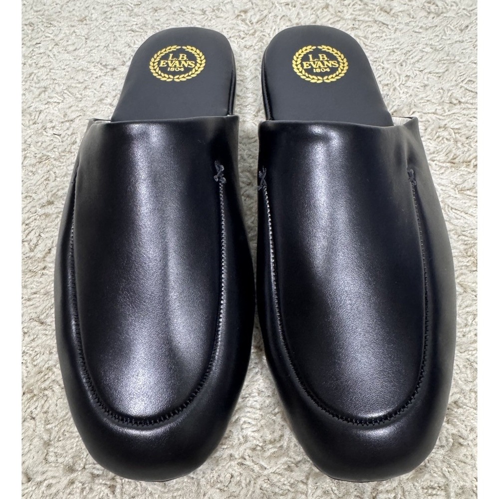 L.B. Evans Duke Black Leather Scuff Slippers 11M Gentleman's House Shoes Playboy